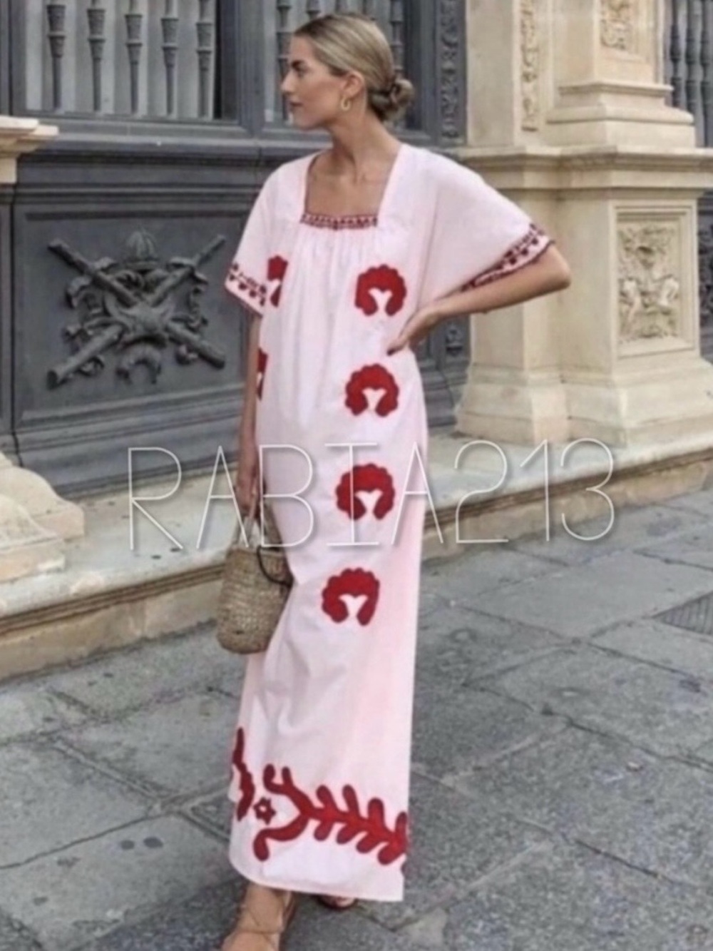 Zara Pink Maxi Dress with Red Appliqué - Picture 2 of 9